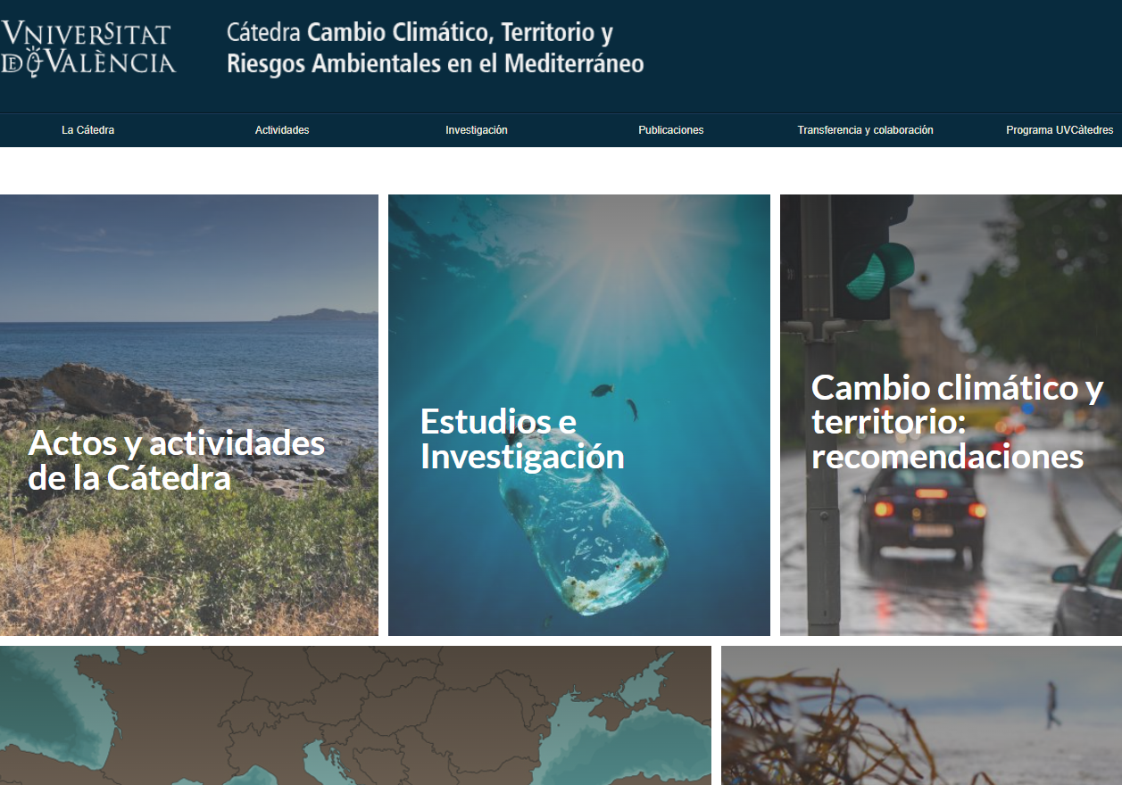 Captura de pantalla del nou web de la Càtedra de Canvi Climàtic, Territori i Riscos Ambientals al Mediterrani